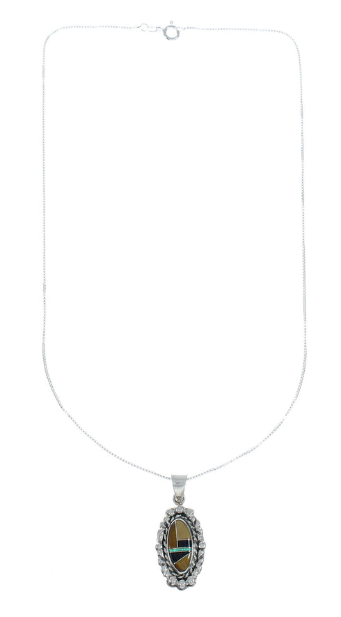Southwest Multicolor Inlay Sterling Silver Box Chain Necklace Set JX129096